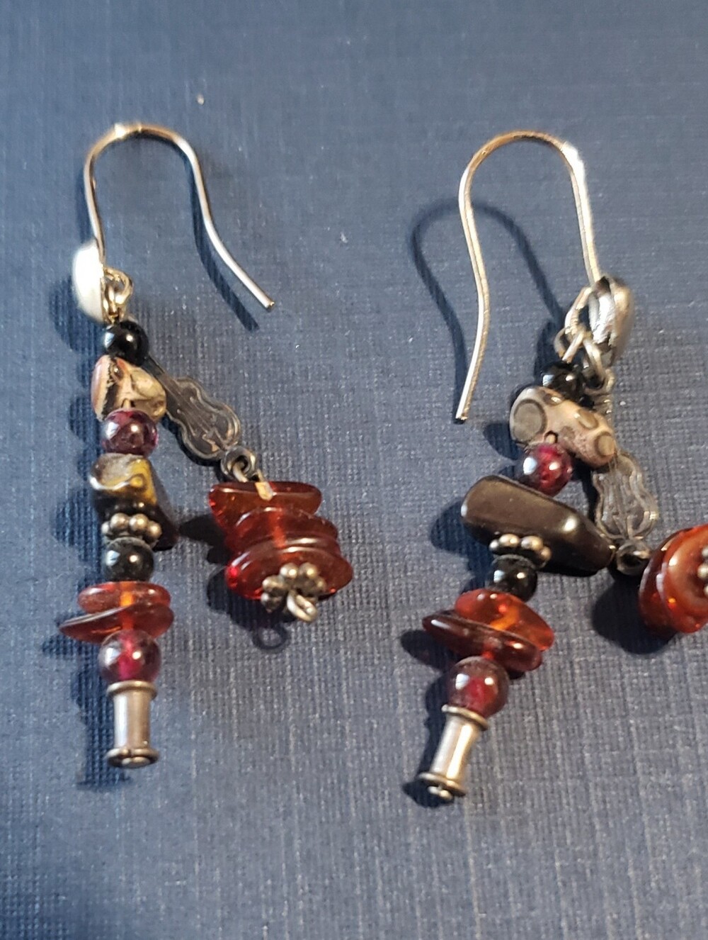 Handcrafted Amber Bead Drop Earrings - Amber Red